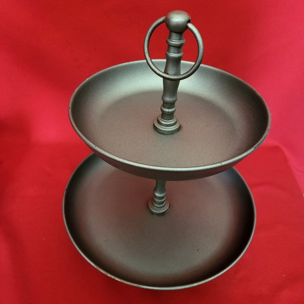 2 Tier Circular Silver Plated Cake Stand Dessert Table Tray Metal Server